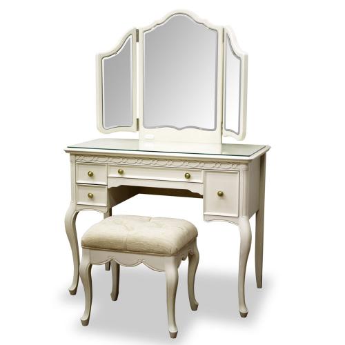 90cm幅ドレッサー&スツール フルールWDX 白の輸入家具  【送料無料】